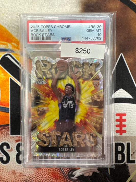 2025-26 Topps Chrome NBA Ace Bailey Rookie Rock Stars Die-Cut PSA 10