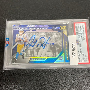 2020 NFL Justin Herbert Panini XR Luminous Endorsements Blue Auto /25 PSA 8