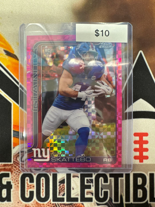 2025 Topps Chrome NFL Cam Skattebo Rookie Pink X-Fractor