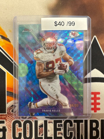 2025 Topps Finest NFL Travis Kelce Common Blue Geometric Refractor /99