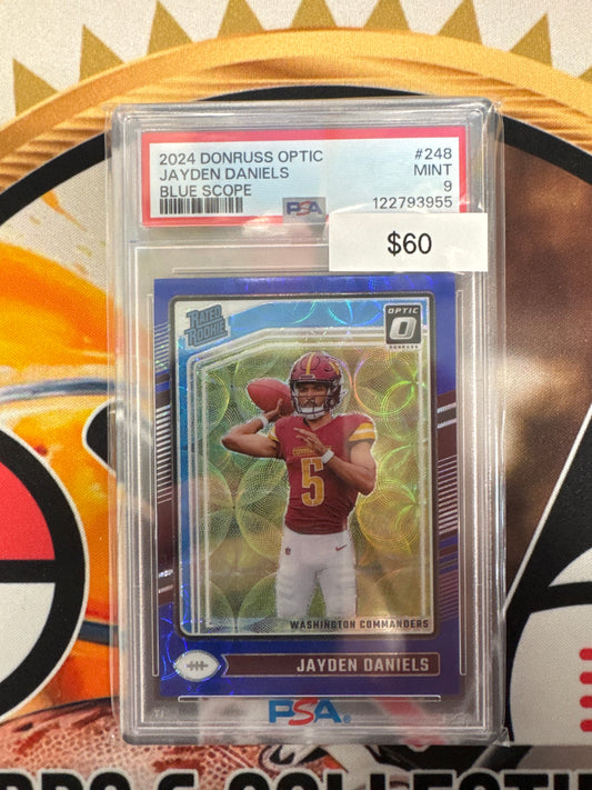 2024 Panini Donruss Optic NFL Jayden Daniels Blue Scope Rated Rookie PSA 9