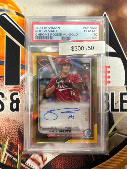 2024 Bowman MLB Noelvi Marte Chrome Rookie Autograph Gold /50 PSA 10