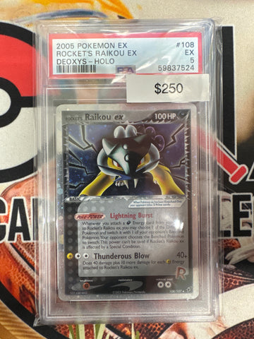 Pokemon Rocket’s Raikou EX 108/107 Deoxy’s Holo PSA 5