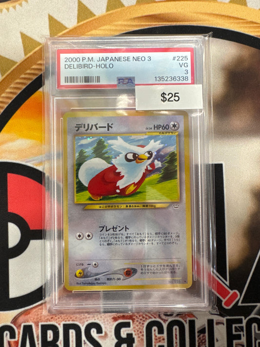 2000 Pokemon Neo 3 Delibird No. 225 Holo PSA 3