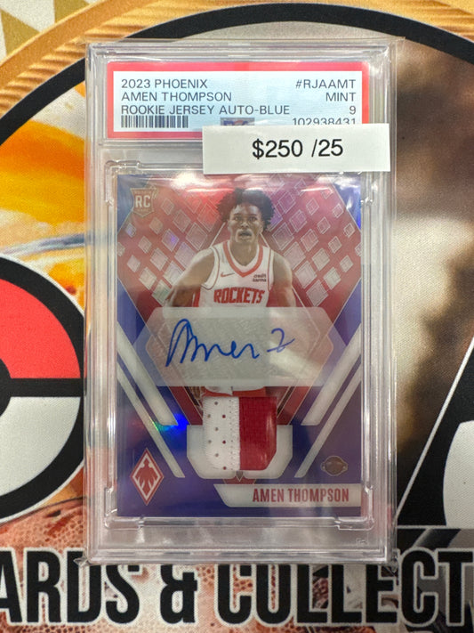 2023 Panini Phoenix Amen Thompson Rookie Jersey Patch Autograph Blue /25 PSA 9