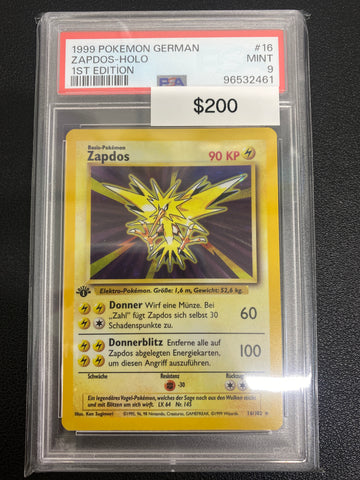 Pokémon German 1st Edition Base Set Zapdos Holo PSA 9