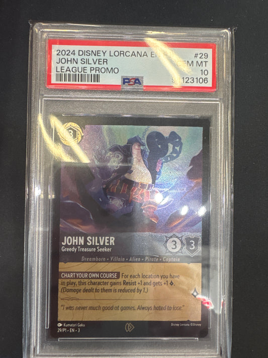 2024 Disney Lorcana En P1 John Silver 29/P1 League Promo PSA 10
