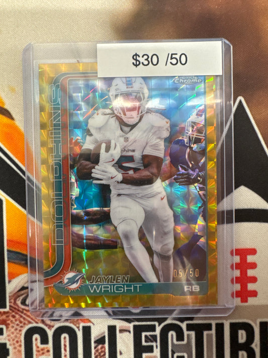 2025 Topps Chrome Football Jaylen Wright Gold Geometric Refractor /50