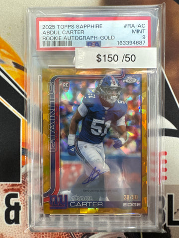 2025 Topps Chrome NFL Sapphire Abdul Carter Rookie Autograph Gold Refractor /50 PSA 9