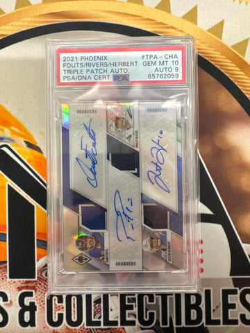 2021 Panini Phoenix NFL Fouts/Rivers/Herbert Triple Patch Autograph /10 PSA 10 Auto 9