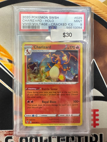 2020 Pokémon SWSH Charizard 025/185 Vivid Voltage Cracked Ice PSA 9