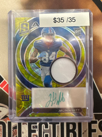 2023 Panini Spectra NFL Jalin Hyatt Rookie Patch Autograph Neon Green Prizm /35