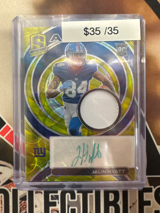 2023 Panini Spectra NFL Jalin Hyatt Rookie Patch Autograph Neon Green Prizm /35