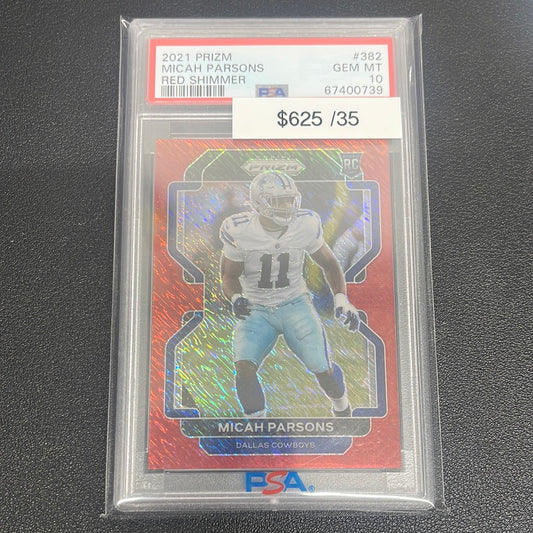 2021 NFL Prizm Micah Parsons Red Shimmer Rookie /35 PSA 10