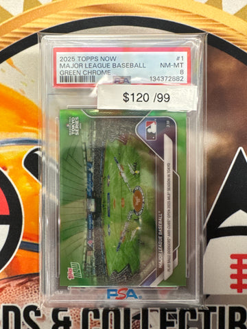 2025 Topps Now Major League Baseball Tokyo Series Green Chrome /99 PSA 8