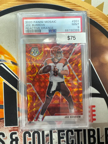 2020 Panini Mosaic NFL Joe Burrow Reactive Orange Mosaic Rookie PSA 9