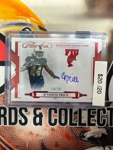 2022 Panini Flawless Collegiate D’Vonte Price Team Logo Signatures Red /20
