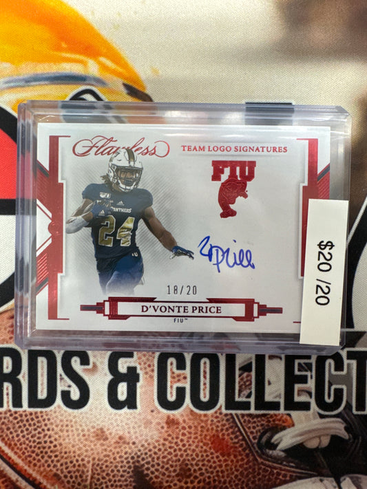 2022 Panini Flawless Collegiate D’Vonte Price Team Logo Signatures Red /20