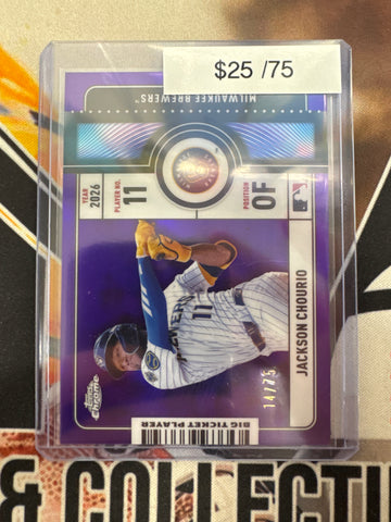 2026 Topps Chrome MLB Jackson Chourio Big Ticket Player Purple Refractor /75