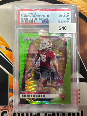 2024 Panini Prizm NFL Marvin Harrison Jr.  Rookie Neon Green Pulsar PSA 10