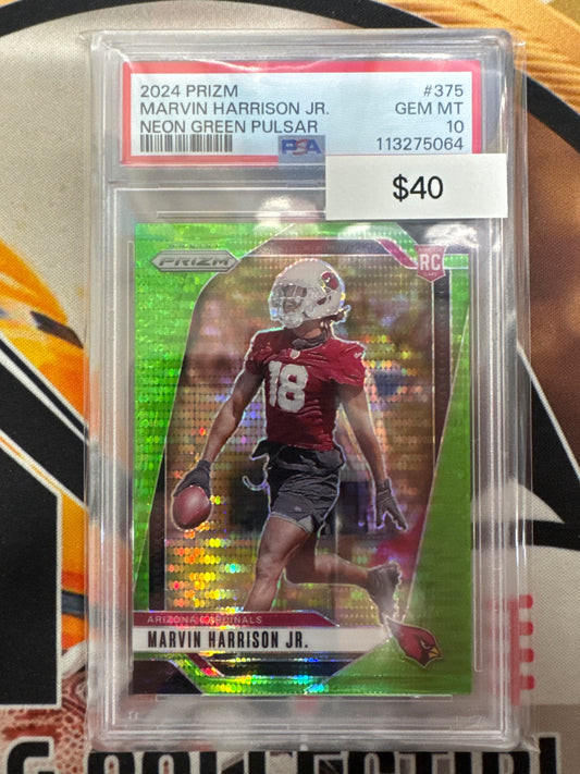 2024 Panini Prizm NFL Marvin Harrison Jr.  Rookie Neon Green Pulsar PSA 10