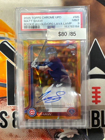 2025 Topps Chrome Update Series MLB Matt Shaw Rookie Autograph Gold/Orange Lava Lamp Refractor /85