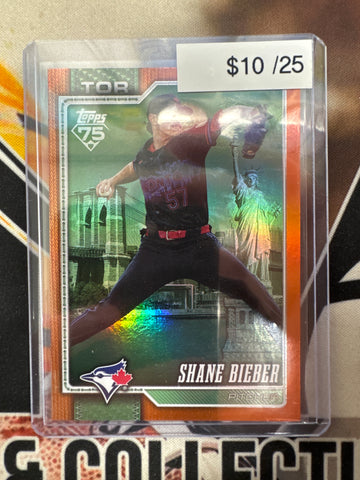 2026 Topps Series 2 MLB Shane Bieber Fanatics Fest NYC Orange Refractor /25