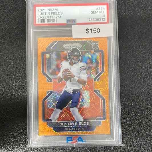 2021 NFL Justin Fields Panini Prizm Orange Lazer PSA 10