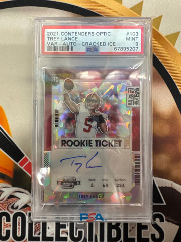 2021 Panini Contenders Optic Trey Lance Rookie Variation Auto Cracked Ice /22 PSA 9