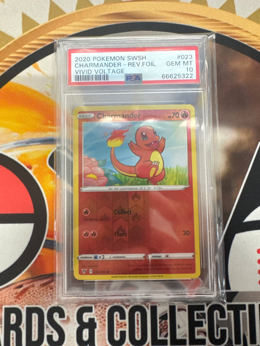 2020 Pokémon SWSH Charmander Reverse Holo 023/185 Vivid Voltage PSA 10