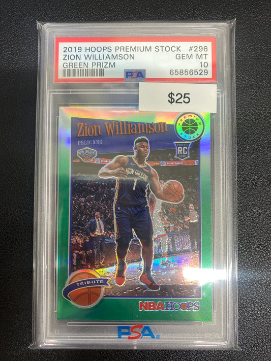 2019 Hoops Premium Stock Zion Williamson Green Prizm PSA 10