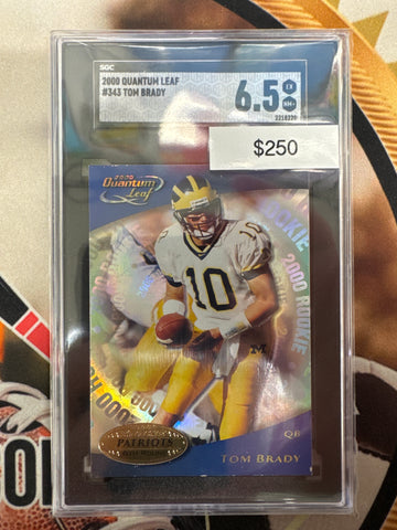 2000 Quantum Leaf Football Tom Brady Rookie 6th Round Draft Pick SGC 6.5
