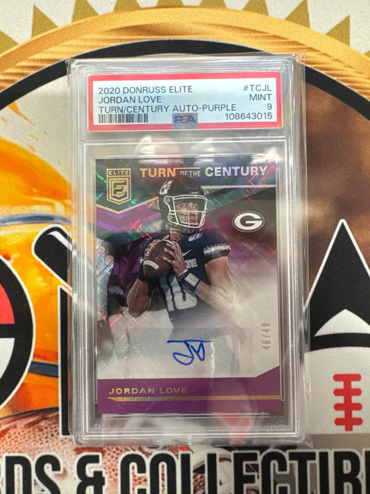 2020 Panini Donruss Elite NFL Jordan Love Turn Of The Century Rookie Autograph Purple /49 PSA 9