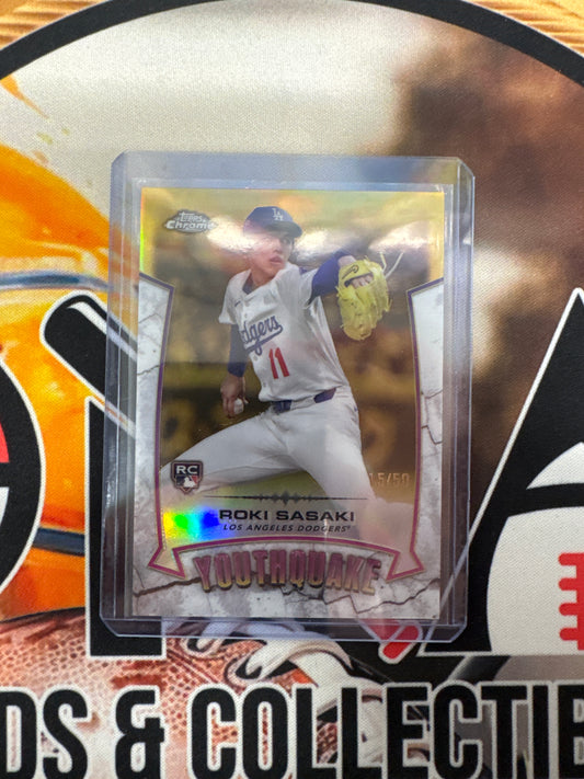 2025 Topps Chrome MLB Roki Sasaki Rookie Youthquake Gold /50