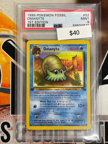 Pokémon 1st Edition Omanyte Non-Holo Fossil 52/62 PSA 9