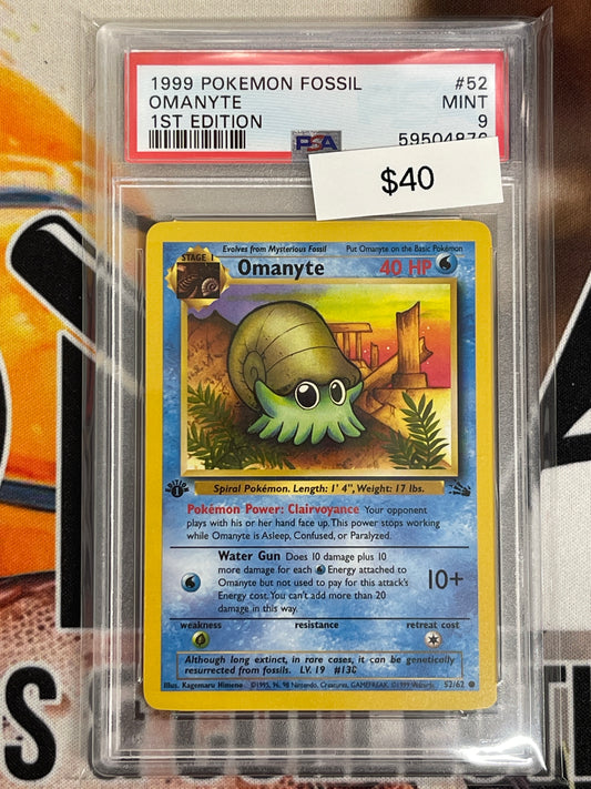 Pokémon 1st Edition Omanyte Non-Holo Fossil 52/62 PSA 9