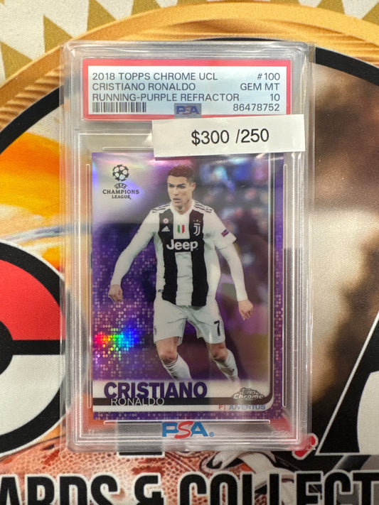 2018 Topps Chrome UCL Cristiano Ronaldo Running Purple Refractor /250 PSA 10