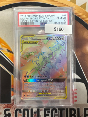 Pokémon Sun & Moon Moltres & Zapdos & Articuno FA Hidden Fates Secret 69/68 PSA 10