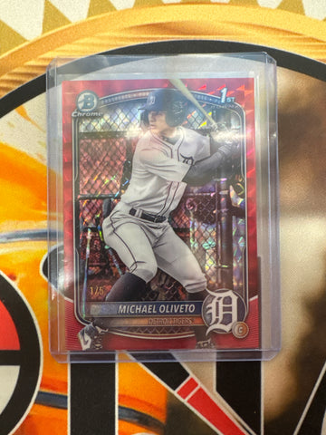 2025 Bowman Chrome MLB Michael Oliveto 1st Bowman Red Geometric Refractor /5