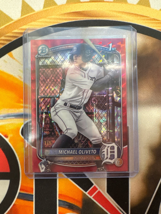 2025 Bowman Chrome MLB Michael Oliveto 1st Bowman Red Geometric Refractor /5