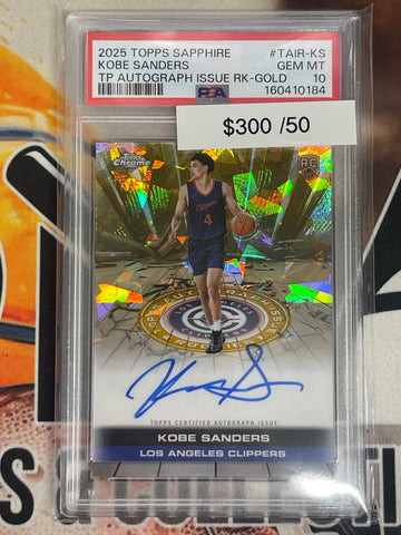 2025-26 Topps Chrome Sapphire Kobe Sanders Topps Autograph Issue Rookies Gold /50 PSA 10