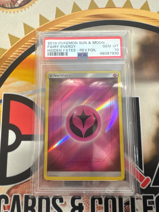 2019 Pokémon Sun & Moon Fairy Energy Hidden Fates Reverse Holo PSA 10