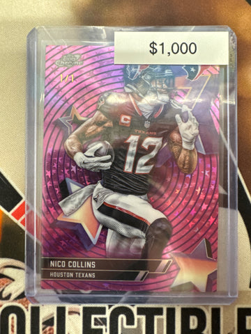 2025 Topps Chrome Cosmic NFL Nico Collins Starfraftor Pink Refractor 1/1
