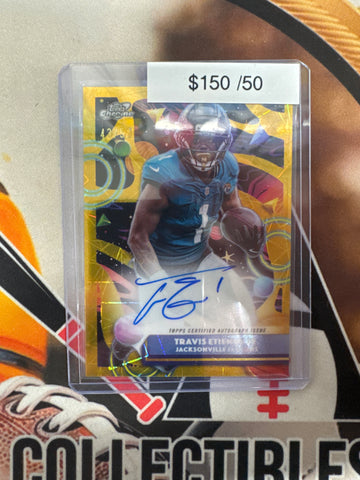 2025 Topps Chrome Cosmic NFL Travis Etienne Jr. Gold Cosmic Dust Refractor /50 Autograph