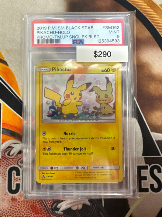 2019 Pokemon SM Black Star Pikachu Holo Promo Team Up Single Pack Blister SM162 PSA 9
