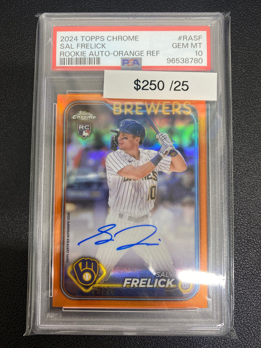 2024 Topps Chrome Sal Frelick Orange Refractor Rookie Auto /25 PSA 10