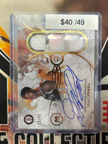 2026 Topps Motif Basketball Drake Powell Motif Rookie Triple Relic Autograph Gold Refractor /50