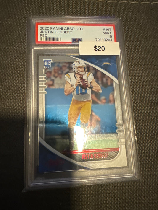 2020 Absolute Justin Herbert Red PSA 9