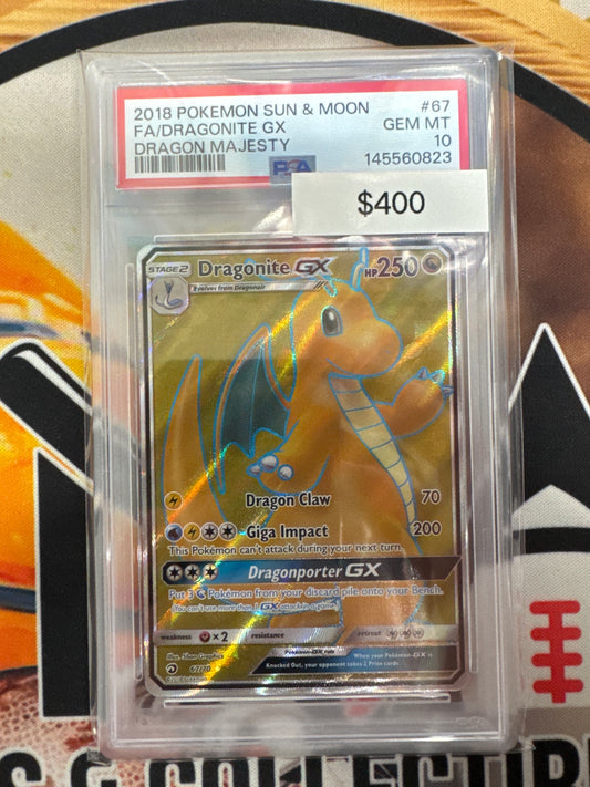2018 Pokemon Sun & Moon Full Art Dragonite Gx 67/70 Dragon Majesty PSA 10