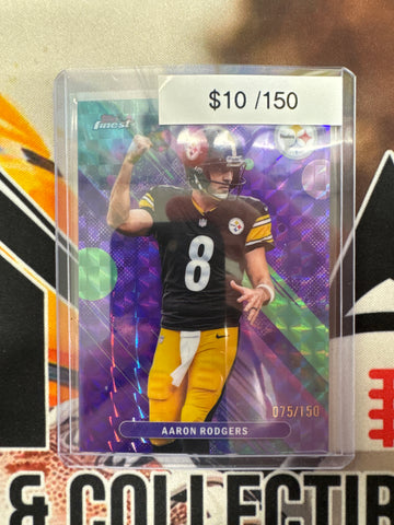 2025 Topps Finest NFL Aaron Rodgers Commin Purple Geometric Refractor /150